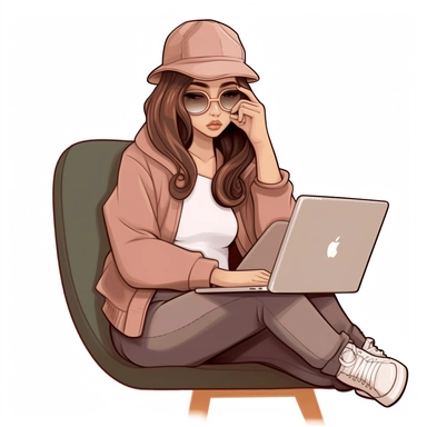 digital stickers, Girlboss, working, computer fashion, french, Monday, productive, cartoon realistic, clipart, minimalistic, aesthetic, rose pastel , brown pastel