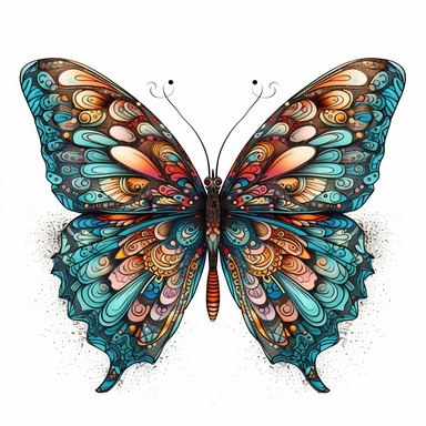 butterfly illustration, detailed, vivid color, beautiful, clipart, isolated on white background, magical, mystical