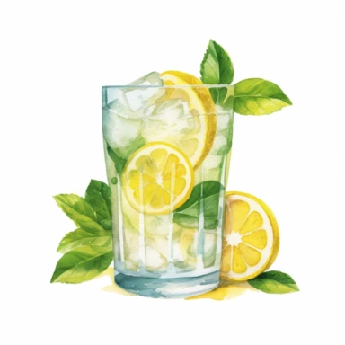 watercolour, lemon cocktail, soft and muted pastel nuances, clip art, high quality details, white background, 8k, f1