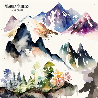 watercolor clipart Mountains High in Russia, Japan and Asia landscapes, digital illustration, 8k, hd 16:9 v5