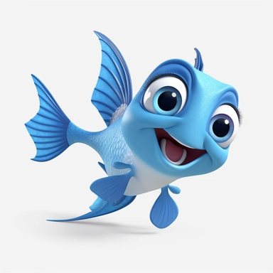 flying fish 3d Cute Animated Sea Animal Clipart, disney pixar style Animated ocean clipart, white background