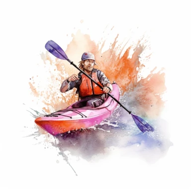 kayaker, clipart, illustration, summer, water color, white background, high detail