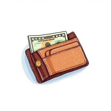 wallet with cash inside svg clipart, flat drawing, hd on white background, hyper detailed, soft tones spaced out ar 3:2