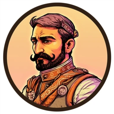 desert Persian Irish civilian, Josh Kirby Mad Max Lord of the Rings, handpainted enamel punk zine indie retrowave, clipart illustration, circle white background, circle border