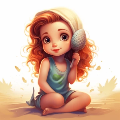 clipart of super cute baby girl in the beach white background full body, charming anime characters Thomas Kinkade Nadja Baxter Anne Stokes Nancy Noel