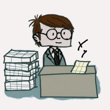 a young student who looks like Harry Potter sits at a desk with a pencil and 1st grade math quiz in front of him, he has a small block of base ten blocks on the table and is using them to build a model of an addition problem to check his work, the image should be in the style of clip art