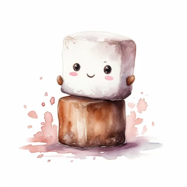 sweet Marshmallow, funny , chocolate, watercolor, White Background, Clipart