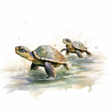 watercolour illustration free brushstrokes, beautiful and joyful, baby turtles swimming, mark brooks, naturecore, animal clipart, isolated on a white background