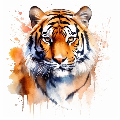watercolor illustration of a beautiful and cute Tiger in nature clipart, in the style of realistic watercolor paintings, realistic, detailed, bright colours, white background, clipart, detailed