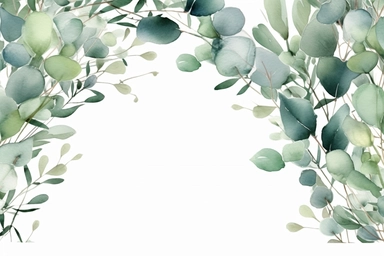 Eucalyptus leaves border. Watercolor illustration isolated on white. Greenery clipart for wedding invitation, greeting cards, save the date, stationery design. Hand drawn green herbs