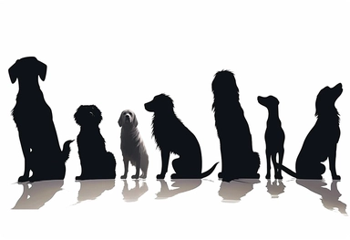 black dog silhouettes cliparts on white background, in the style of françoise basset, mary beale, animated gifs, petcore, boris kustodiev