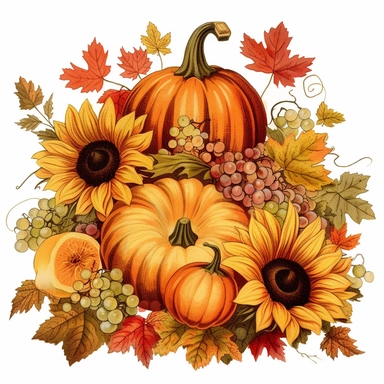 clipart of harvest festivals, autumn colors on a white background, clipart, vintage style--q2--s1000
