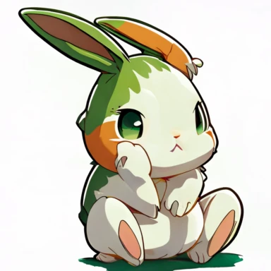 cartoon bunny gif clipart, hd, in the style of shilin huang, unconventional poses, white and amber, distinctive noses, jessie arms botke, colorized, white and green