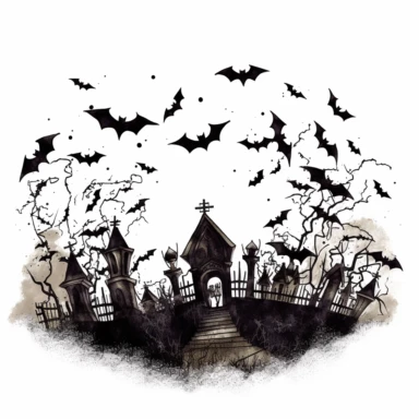 bats in spooky graveyard, nightmare before christmas style, isolated white background, clipart