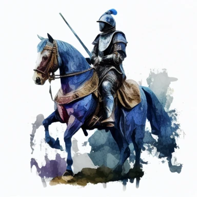 knight on a horse, watercolor clipart, transparent background, no text or logos or watermark