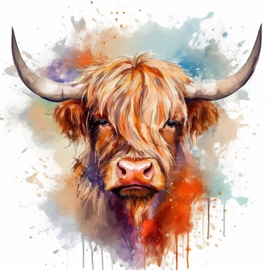 highland cattle oil painting watercolor clipart graffiti