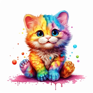 Cute Beautiful Happy Face Rainbow Cat is sitting full body Sublimation Clipart ,Cartoon,hyper realistic, intricate detail, illustration style,high solution,on the white background