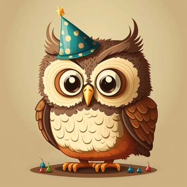 Owl birthday, cartoon, vector, sharp focus, super detailed, illustration, 16:9, v4, q2, 16k, High quality, clipart