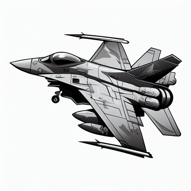 Fighter jet clipart with clear black outline, isolated white background