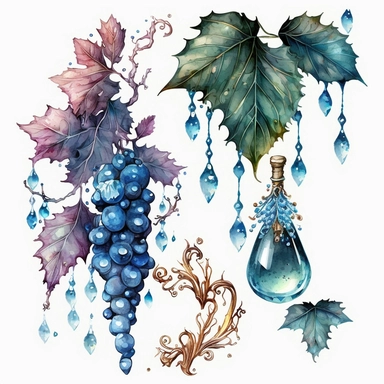 blue rococo grape jewels icicles watercolor clipart
