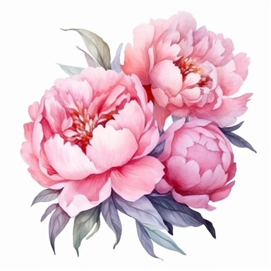 Watercolor pink peonies clipart on a white background in the style of feminine sticker art, Tanya Shatseva, storybook illustration, Georgia O'Keeffe, flower and nature motifs, colored line art, colored outlines, cottagecore design, watercolor on white background, ombre, sunny tones, colored line art, colored outlines, iridescent ombre, gradient shading, vibrant tone, vibrant digital art oil paint photorealism, an illustration of a colored flower, meticulous sketches, Magali Villeneuve, simple, c