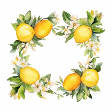 watercolor sweet lemon frame with wild flowers clipart, white background