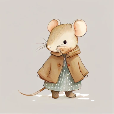 cute children's book illustration of a vintage mouse wearing clothes, soft colors, outline, nursery art, popular on pinterest, clipart, trending on artstation, minimalist, watercolor illustration clipart, watercolour clipart, watercolor illlustration for kids and children, book illustration, flat design, white solid background