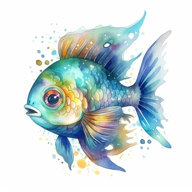 cute fantastical fish clipart, semi watercolor style, isolated on white background, clear background separation, clear sharp, no text, no watermark