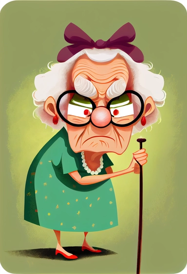 an old woman with glasses and a cane, a character portrait, tachisme, ? ? ? ?, clipart, beautiful evil sneer, tim jacobus art, despicable, cougar, pog, hq artwork, crouching, harold mccauley, illustration | rutkowski, alienating, mischievous, design concept, salt, frightful, rik oostenbroek