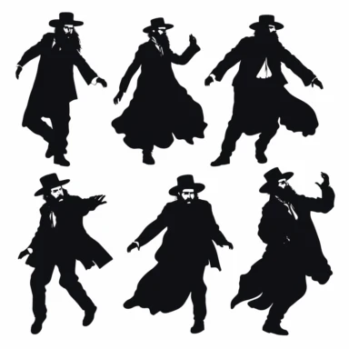 Hasidic jewish dancer one tone 4 silhouettes svg black clipart part 1, white background