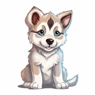 single isolated asset, cute adorable Siberian Huskie puppy action pose, front view, chibi style, watercolor, professional vector clipart, white background