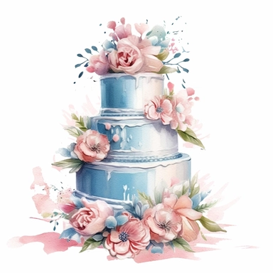 Wedding Cake Watercolor, PNG Clipart, Illustration clipart, 4K, extremely detailed Sublimation Clipart,Cartoon,hyper realistic, intricate detail, illustration style,high solution,on the white background