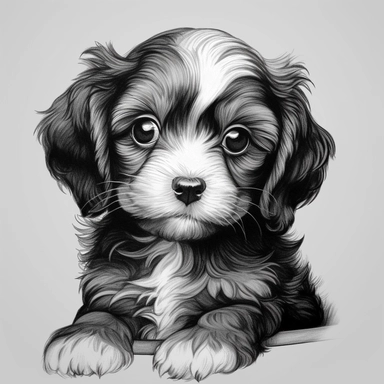 puppy, airbrush drawing, ultra detailed, clipart design graphic, vector, contour, 32k,