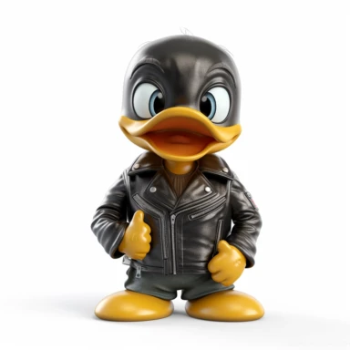 clipart of a biker rubber duck with a funny face, black leather jacket, cartoon, for kids, funny, pixar, 8k, white background, sharp focus, detailed,