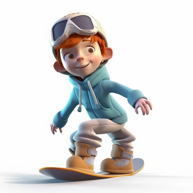 cute young boy snowboarding , smiling, full body, downhill snowboard clipart, Sport graphics, 8k polished, isolated on white background, 3d, rendered by pixar