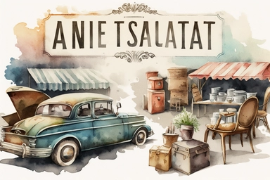 Watercolor antique flea market, Clipart