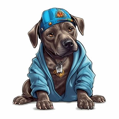 very detailed cutout design of Hip hop dog, laid flat on white background, full color, vector illustration, flat comic style, Sublimation Clipart ,Cartoon,hyper realistic, intricate detail, illustration style,high solution,on the white background