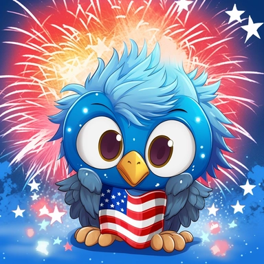 Super cute, American flag with blad eagle with firework Sublimation Clipart, Cartoon funny, Cute anime, Very detailed, blue skycolorful background