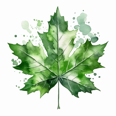 design a watercolor clipart of a green Maple Leaf
