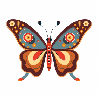 very simple yet funky clipart comic flat image of a 60s style butterfly a white background