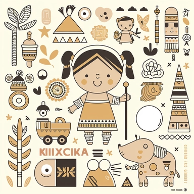 collage toys for kids inspired by inca and maya art innocent design only for kids vector flat clipart 2d black and white funny for nursery decor lineart white background only