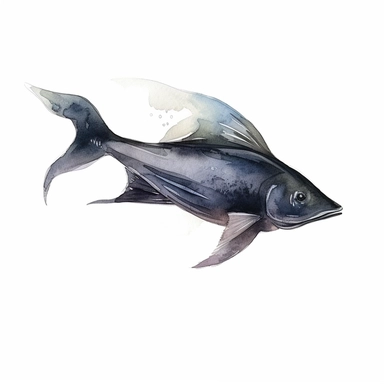 Black Ghost Knifefish Fish, water color style, clipart, white background