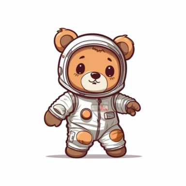 Cute Teddy Bear Clip Art, sticker, different move, wearing clothes, white background, 4K, in space being astronaut