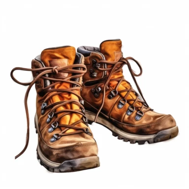 hiking boots, clipart, white background, realistic
