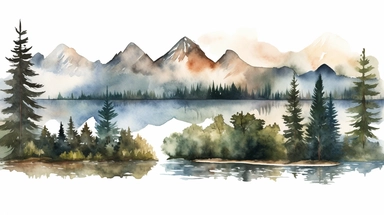 A collection of watercolor clipart images showcasing beautiful landscapes, with mountains, forests, lakes, and rivers, painted in a mix of bold and muted shades of green, blue, and brown, with fine brushstrokes and speckles adding depth and texture to the scenes. The clipart also includes wildlife such as birds, deer, and bears, bringing the landscapes to life. Watercolor painting, using high-quality watercolor paper, fine brushes, and various shades of green, blue, and brown paint pigments.