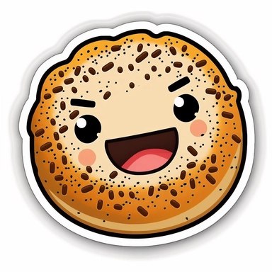 clipart, cute, bagel, white background, face, happy, sticker