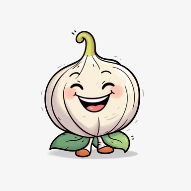 cute Garlic, happy and smiling, bold line, clipart, sticker, white background, no shadow, 8k detail