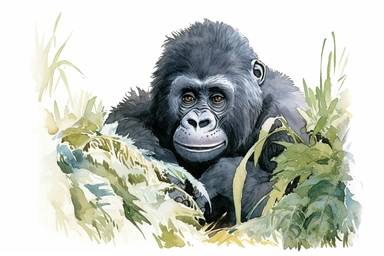 Clip art of gorilla, simple, White margins around the image, drawn by Helen Beatrix Potter, easy to crop image, white background