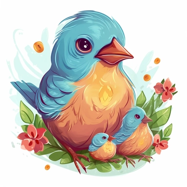 Clipart baby bird with mom