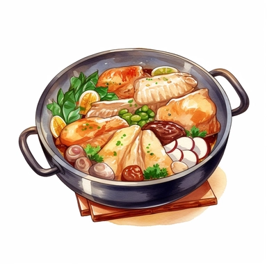 foods such as Samgyetang, ,Gorgeous Samgyetang, watercolor clipart on a white background ,good looking food, delicious, yummy, foodie, healthy,